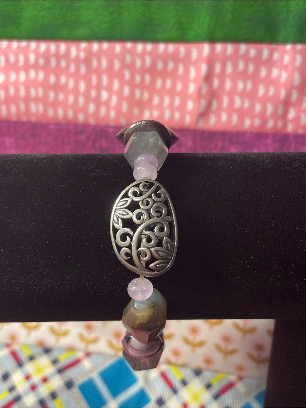 Silpada Lavender Bead & Silver Filigree Stretch Bracelet